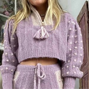 Love shack fancy JONAE CROPPED MOCK ZIP UP SWEATER